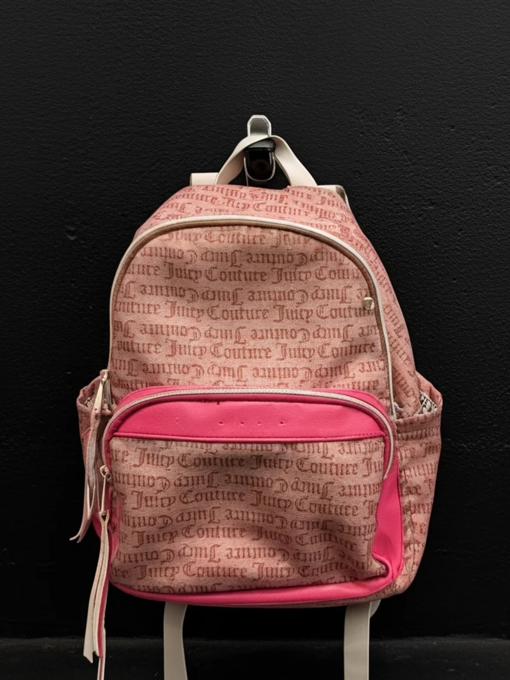 Juicy Couture Pink Logo Print Backpack with Bright Pink Trim